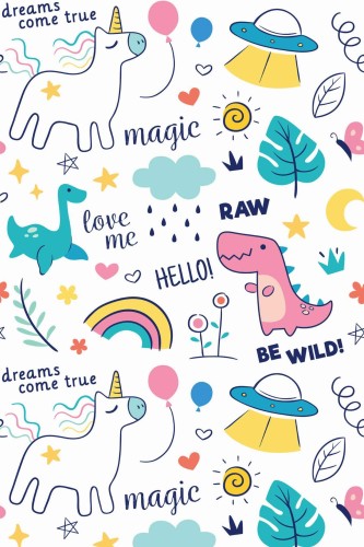 Pattern repeat of Multicolor kids room removable wallpaper design