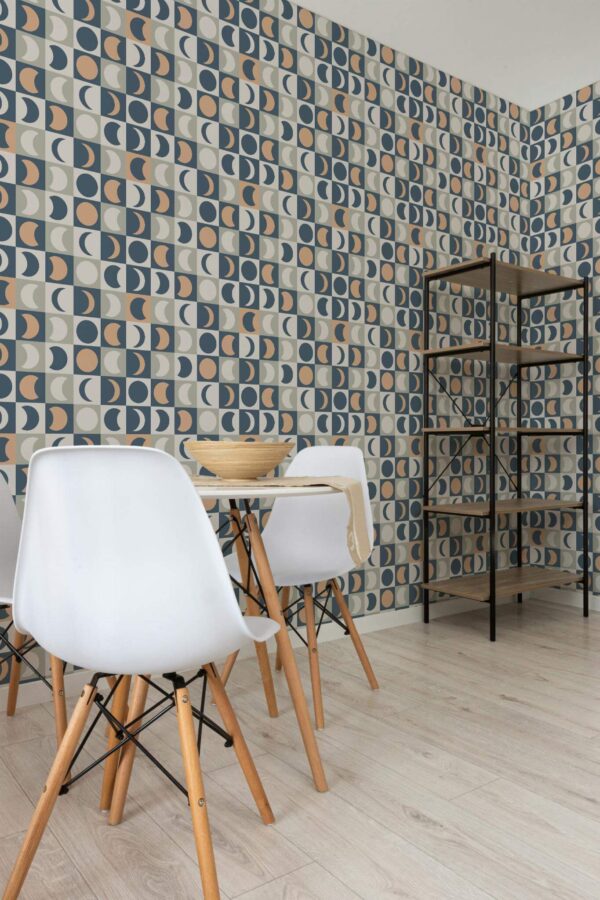 Minimalist style dining room decorated with Multicolor moon peel and stick wallpaper
