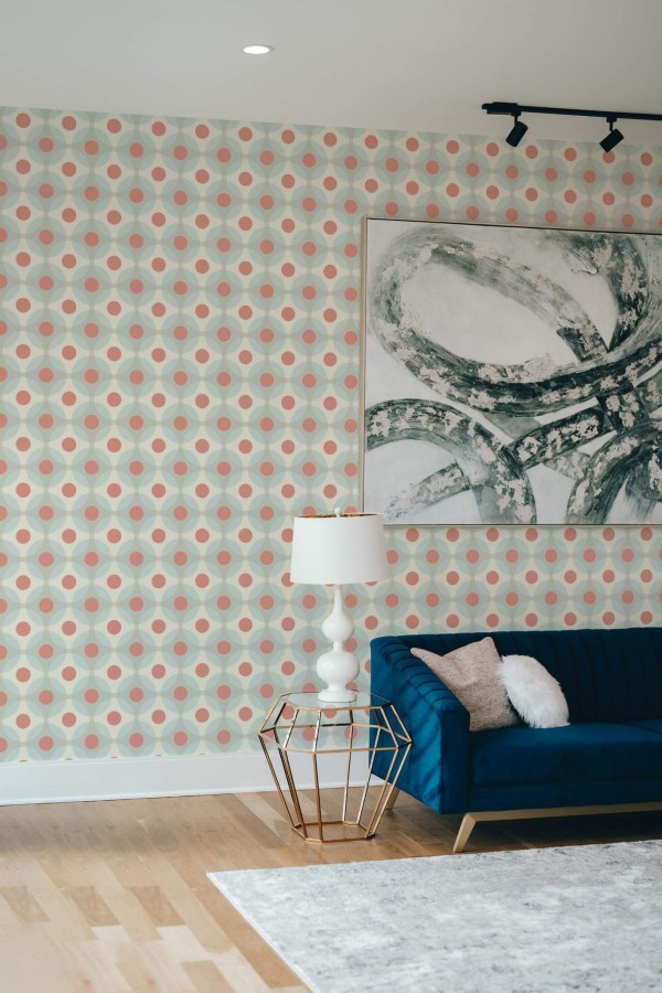 Modern style living room decorated with Multicolor retro geometric peel and stick wallpaper