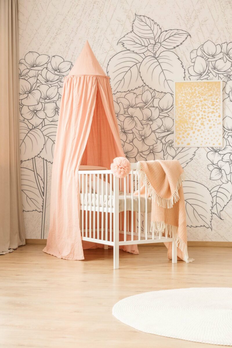 Light Floral peel and stick or non-pasted wall mural. Fancy Walls removable self-adhesive or traditional beige hydrangeas eco-friendly and PVC-free nursery mural wallpaper.