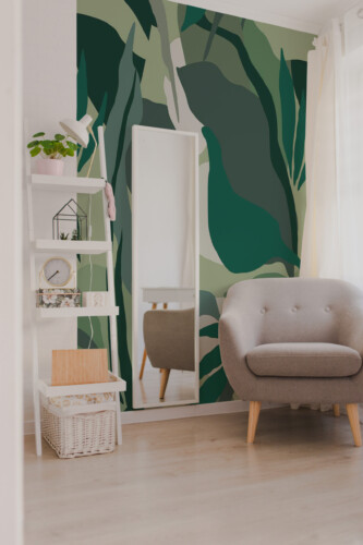 Fancy Walls removable wall mural in Abstract Green Leaf design