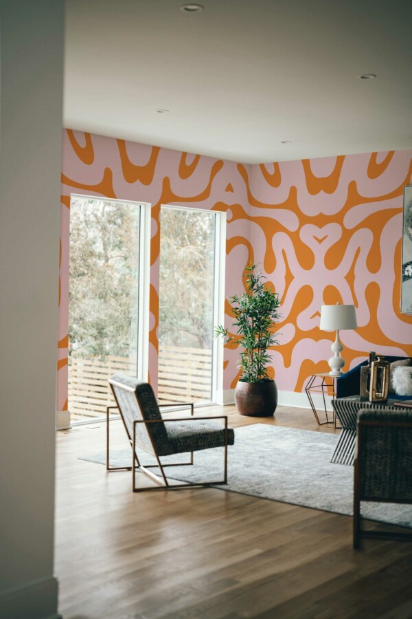 Wall paper mural featuring groovy vibes in pink by Fancy Walls