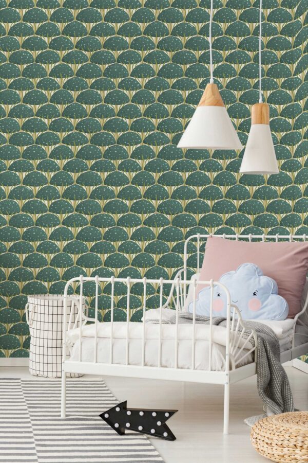 Fancy Walls Mushrooms Green Calm self-adhesive wallpaper