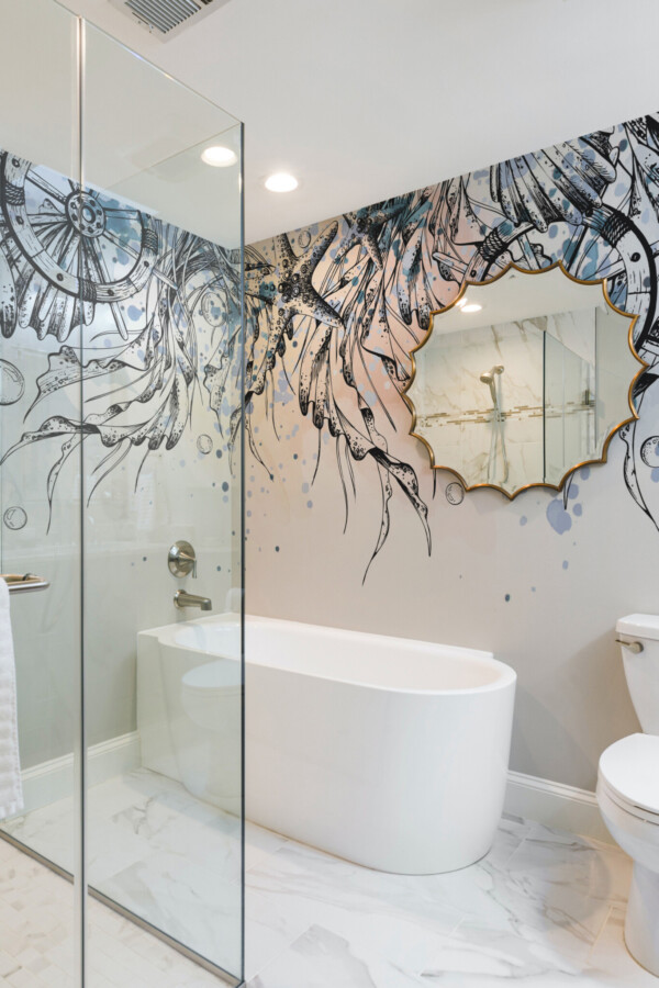 Fancy Walls sketched white sea design wall mural peel and stick