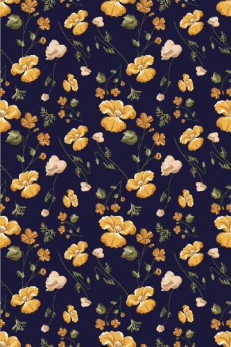 Pattern repeat of Navy blue aesthetic floral removable wallpaper design