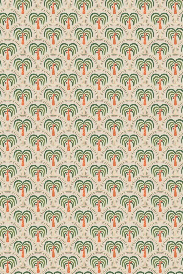 Fancy Walls self-adhesive wallpaper with a neutral green Art Deco palm pattern.