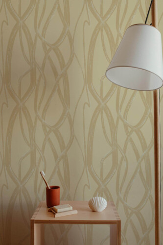 Minimal style bathroom decorated with Neutral chain peel and stick wallpaper