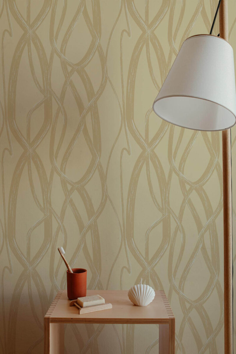 Minimal style bathroom decorated with Neutral chain peel and stick wallpaper