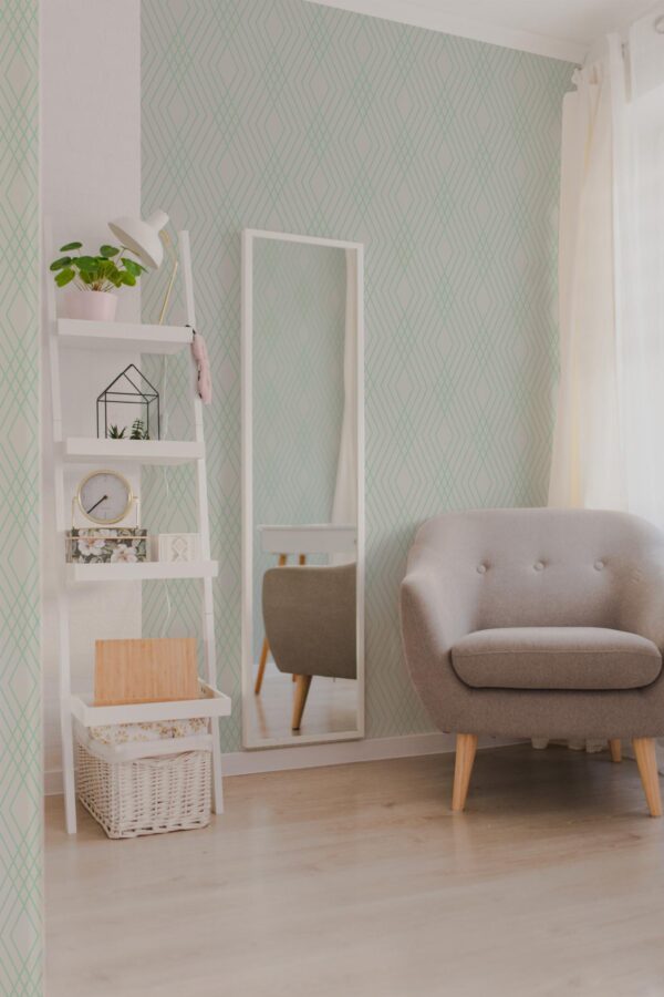 Light boho style living room decorated with Neutral fine lines peel and stick wallpaper