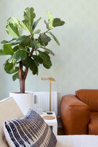 Mid-century style living room decorated with Neutral fine lines peel and stick wallpaper