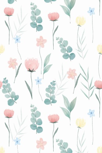 Pattern repeat of Neutral floral removable wallpaper design