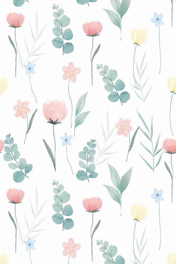Pattern repeat of Neutral floral removable wallpaper design