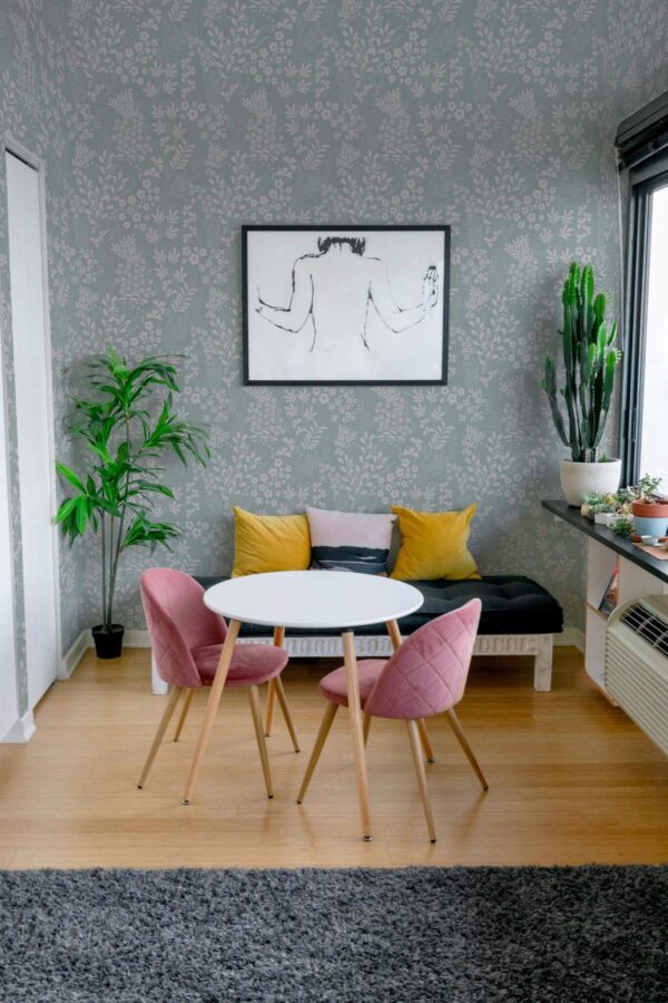 Eclectic style living room decorated with Neutral garden peel and stick wallpaper