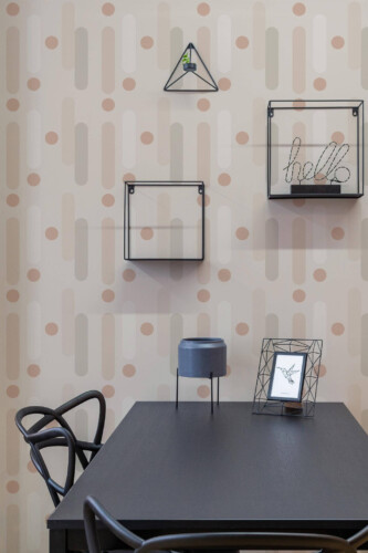 Industrial modern style dining room decorated with Neutral geometric peel and stick wallpaper