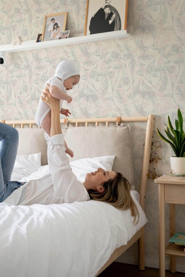 Neutral style nursery decorated with Neutral nursery peel and stick wallpaper