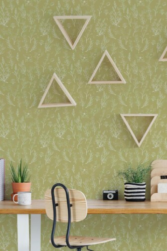 Scandinavian style home office decorated with Neutral office peel and stick wallpaper