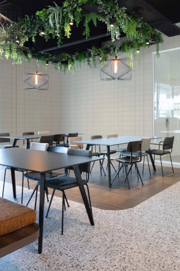 Modern style cafe decorated with Neutral plaid peel and stick wallpaper