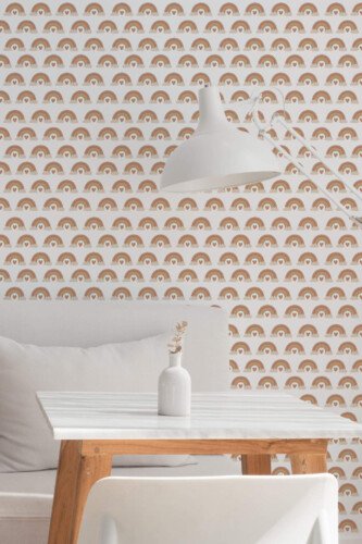 Minimal style dining room decorated with Neutral rainbow peel and stick wallpaper