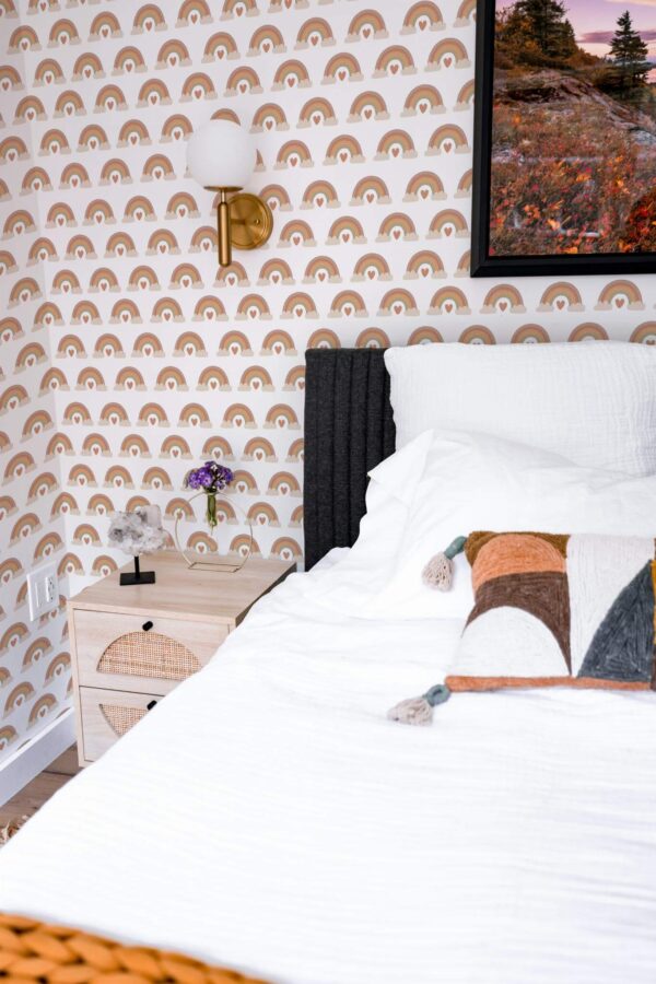 Modern style bedroom decorated with Neutral rainbow peel and stick wallpaper