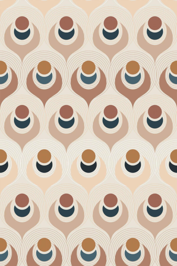 Pattern repeat of Neutral retro geometric removable wallpaper design