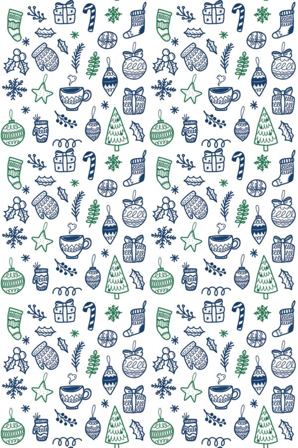 Fancy Walls removable wallpaper featuring green and blue Christmas design