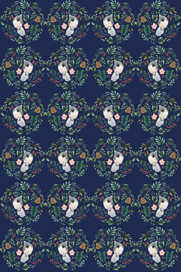 Fancy Walls blue floral wallpaper for walls with Christmas birdie pattern