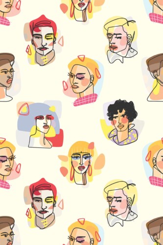 Unpasted wallpaper featuring fun faces in yellow hues by Fancy Walls