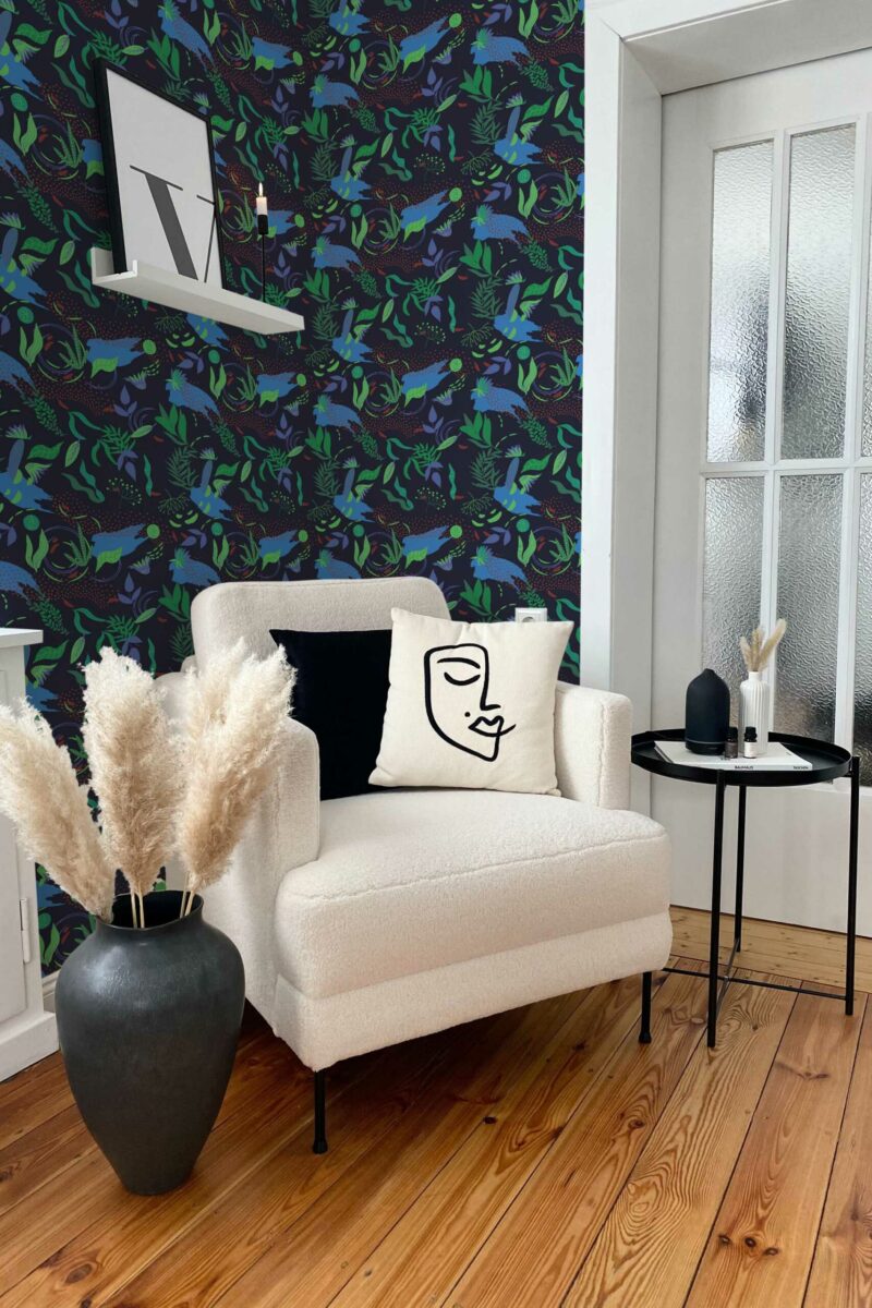 Removable wallpaper featuring Black Floral elements by Fancy Walls