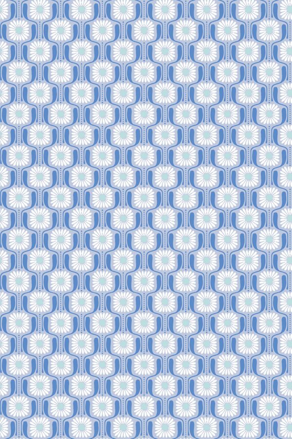 Blue Retro Floral Wallpaper