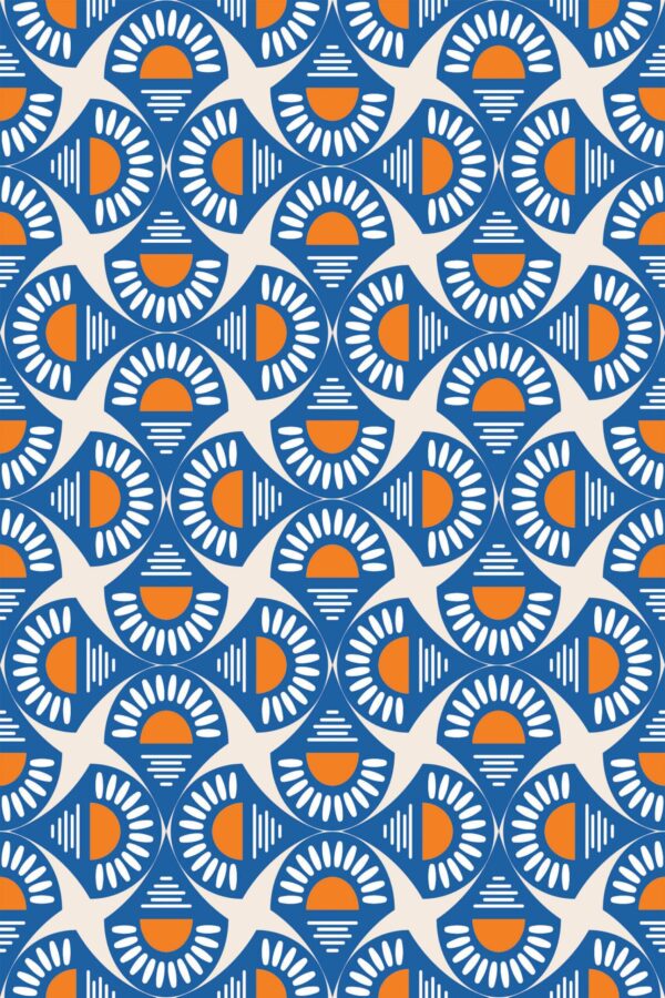 Fancy Walls peel and stick wallpaper with Bright Retro Floral Blue design
