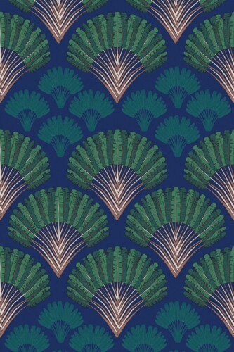 Fancy Walls peel and stick wallpaper featuring Art Deco Palm in blue.