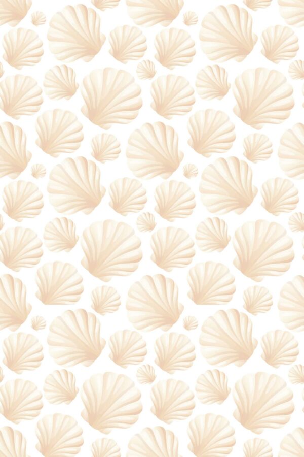 Fancy Walls peel and stick wallpaper with Gentle Seashells in beige.