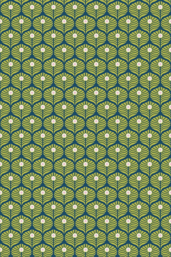 Fancy Walls peel and stick wallpaper featuring Chartreuse art deco feathers