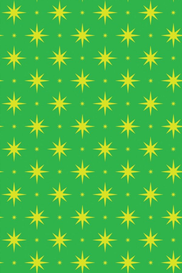 Chartreuse stars on bright green self-adhesive wallpaper by Fancy Walls