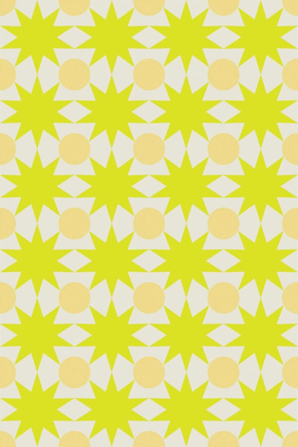Traditional wallpaper in Eclectic chartreuse geometric stars pattern by Fancy Walls