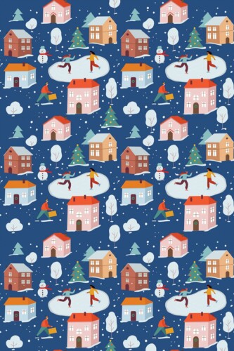 Unpasted winter houses blue wallpaper by Fancy Walls