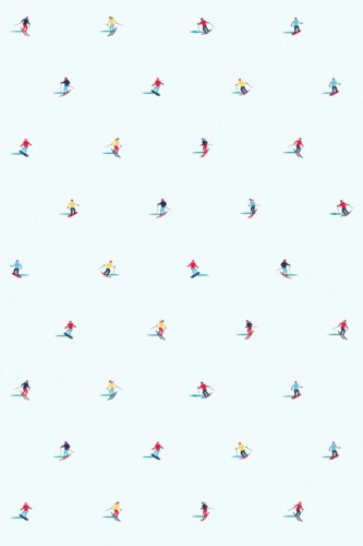 Blue winter skiers self-adhesive wallpaper by Fancy Walls