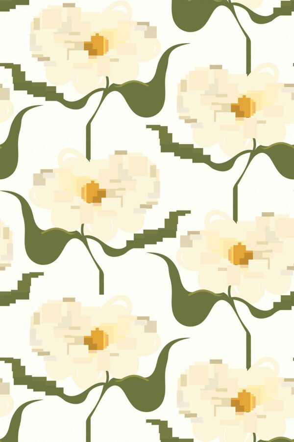 Yellow Pixel Flowers Wallpaper