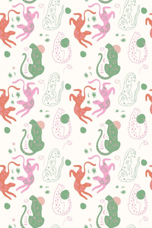 Traditional wallpaper in Playful Pink Leopard theme from Fancy Walls