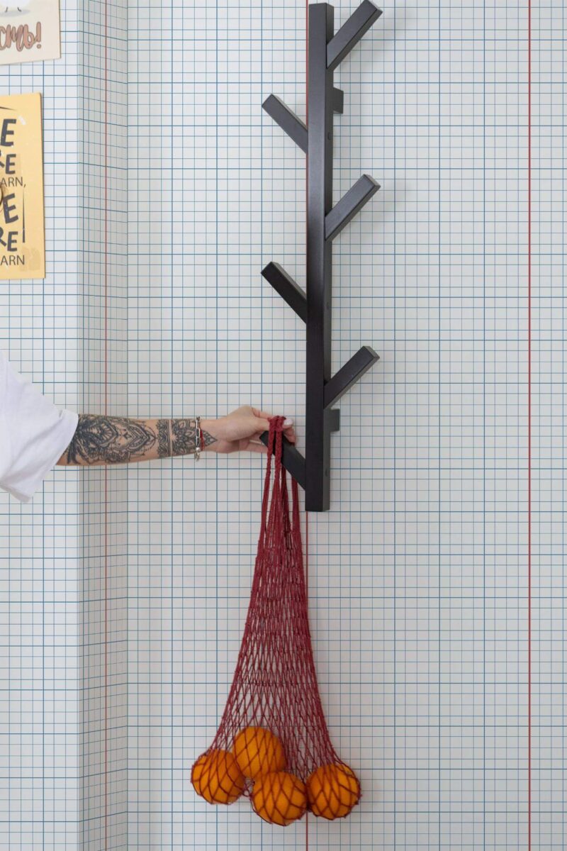 Scandinavian style kitchen decorated with Notebook grid peel and stick wallpaper