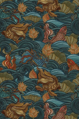 Peel and stick wallpaper Ethereal Blue Fish Ballet by Fancy Walls