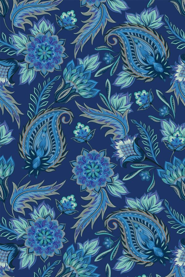 Pattern repeat of Oceanic Paisley removable wallpaper design
