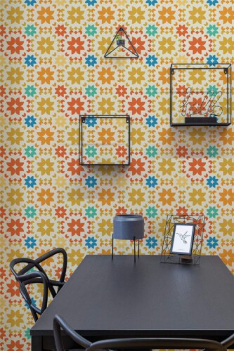 Industrial modern style dining room decorated with Oldschool geometric peel and stick wallpaper