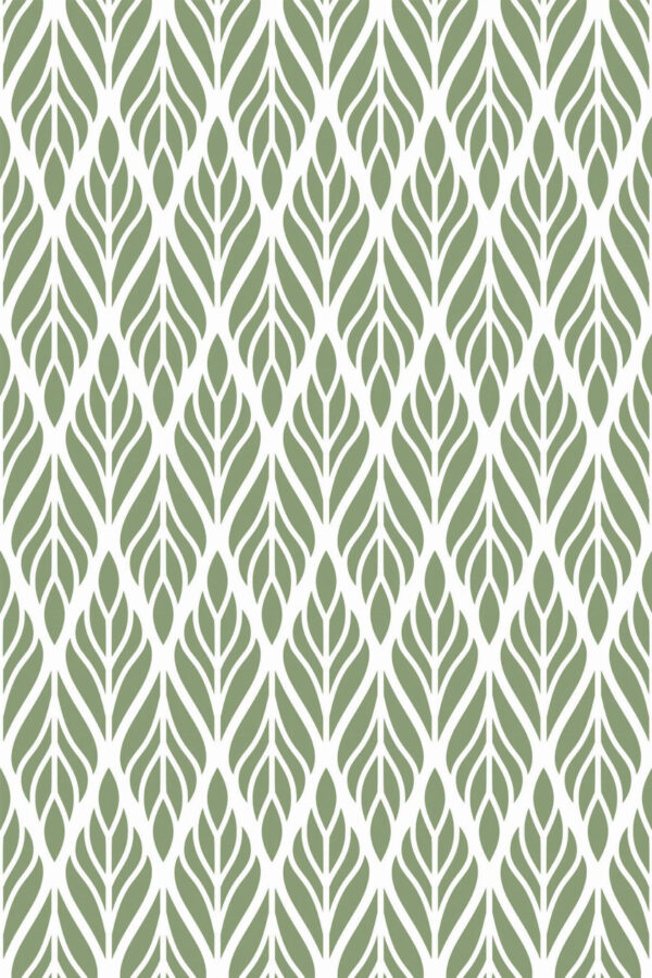 Pattern repeat of Olive green Art Deco removable wallpaper design