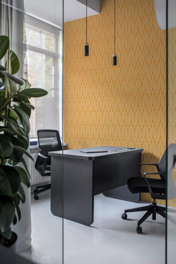 Modern style office decorated with Orange Art deco peel and stick wallpaper