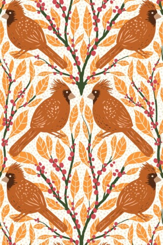 Fancy Walls Cardinal and Winterberry in Orange traditional wallpaper