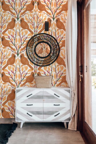Fancy Walls Cardinal and Winterberry in Orange self-adhesive wallpaper