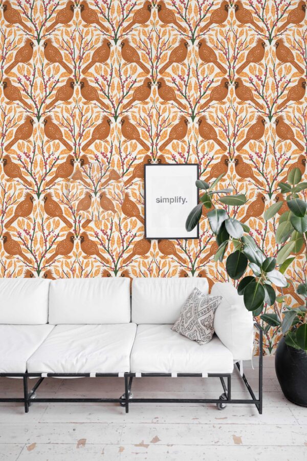 Fancy Walls Cardinal and Winterberry in Orange peel and stick wallpaper