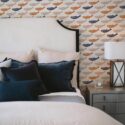 Shabby chic style bedroom decorated with Orange fish peel and stick wallpaper