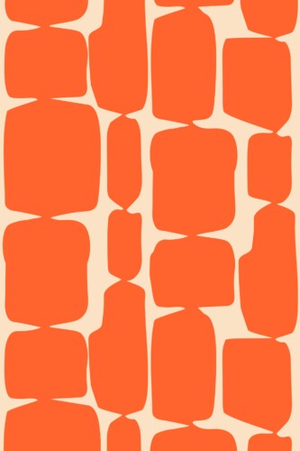 Fancy Walls removable wallpaper showcasing warm orange geometric forms in a lively retro pattern.